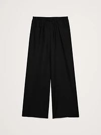 Mid-Rise Wide-Leg Wool-Blend Drawstring Pant