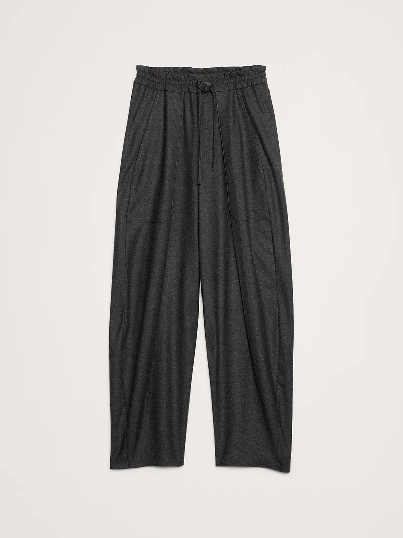 High-Rise Pleated Barrel Flannel Pull-On Pant