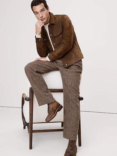 Relaxed Pleated Italian Herringbone Pant