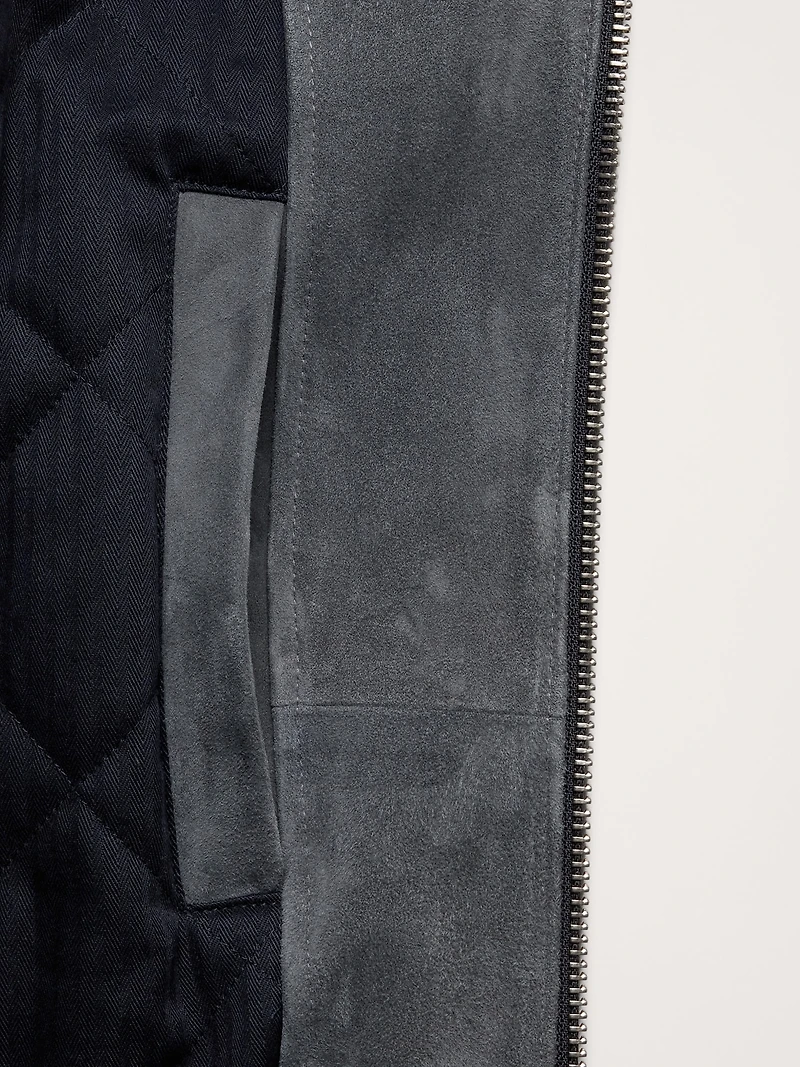 Suede Bomber Jacket with Quilted Lining