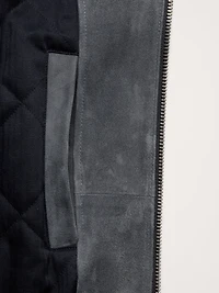 Suede Bomber Jacket with Quilted Lining