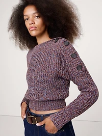 Cotton Button-Shoulder Sweater