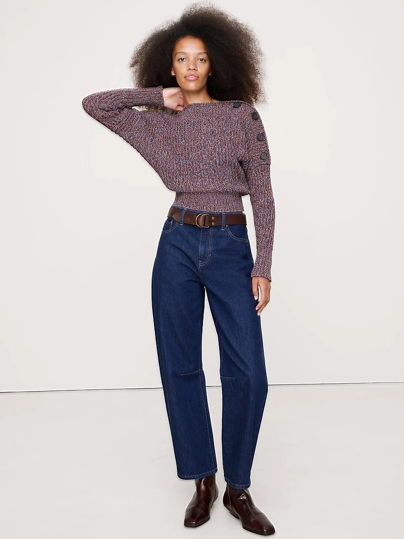 Cotton Button-Shoulder Sweater