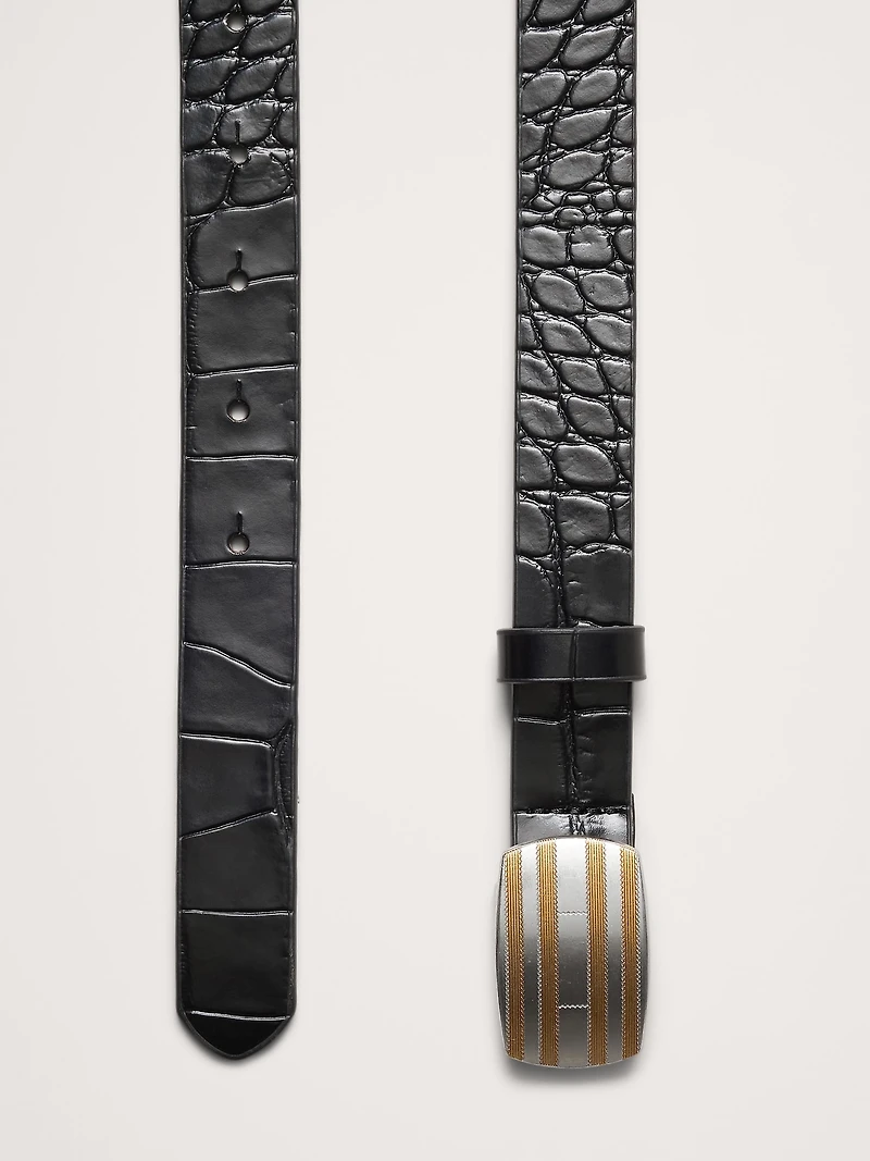 Embossed Leather Plaque-Buckle Belt