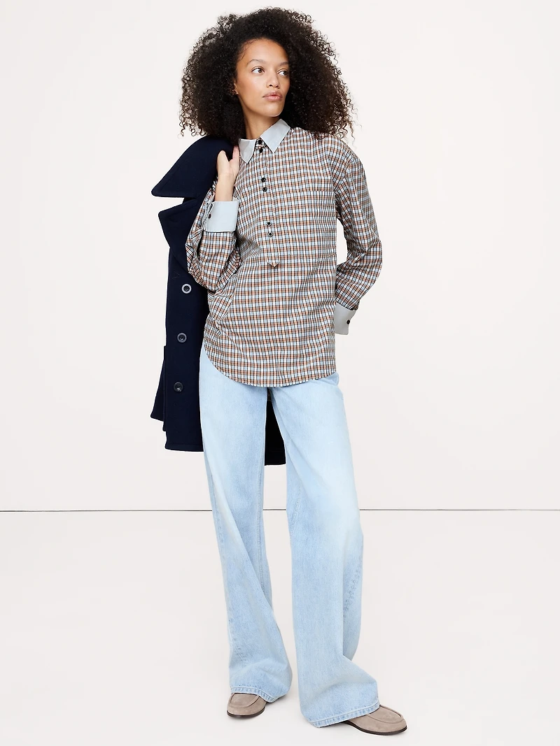 Oversized Cotton Poplin Banker Shirt