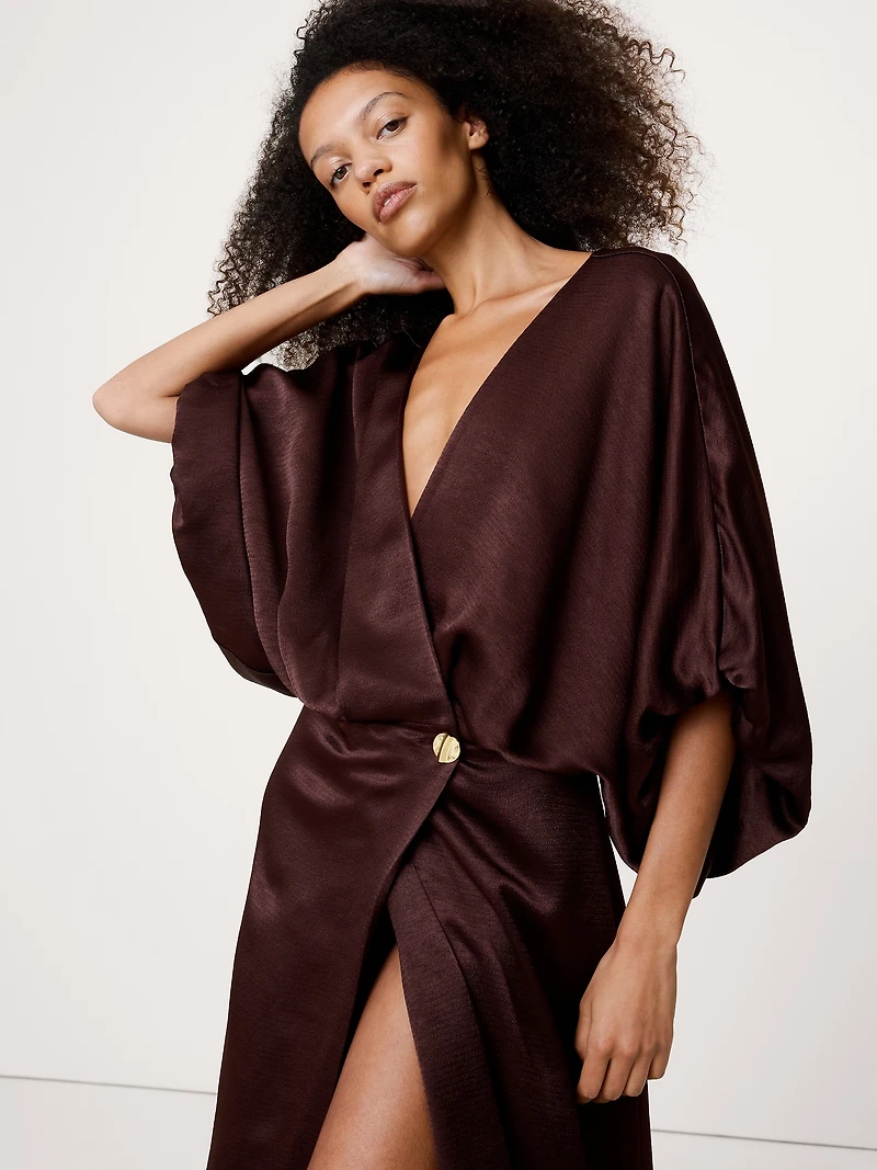 Hammered Satin Wrap Maxi Dress