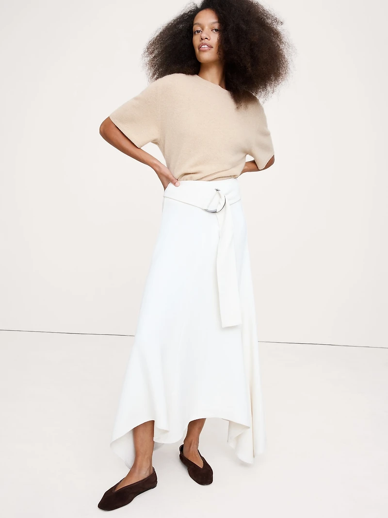 Pebbled Crepe Long Midi Skirt