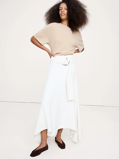 Pebbled Crepe Long Midi Skirt