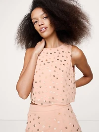 Embellished Chiffon Open-Back Tank