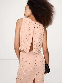 Embellished Chiffon Open-Back Tank