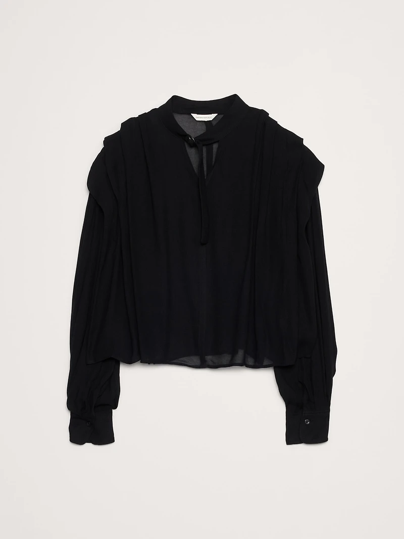 Sheer Pleat-Shoulder Top