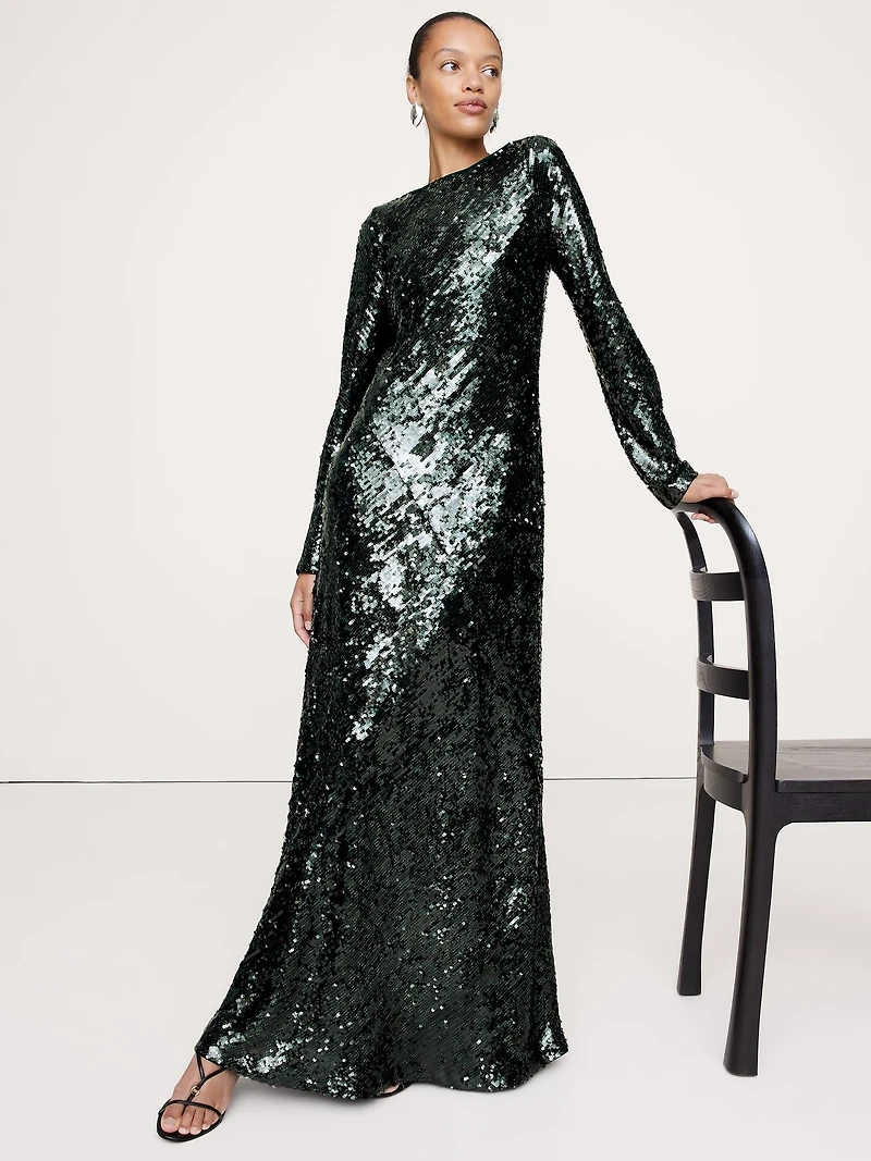Bias-Cut Sequin Maxi Dress