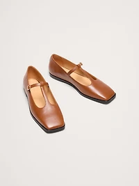 Italian Leather Square-Toe Mary Jane Flats