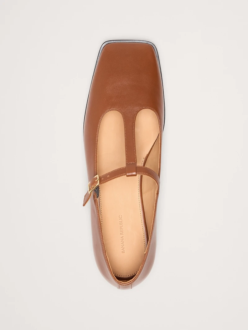 Italian Leather Square-Toe Mary Jane Flats