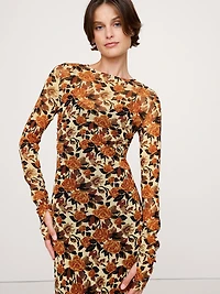Printed Mesh Maxi Dress