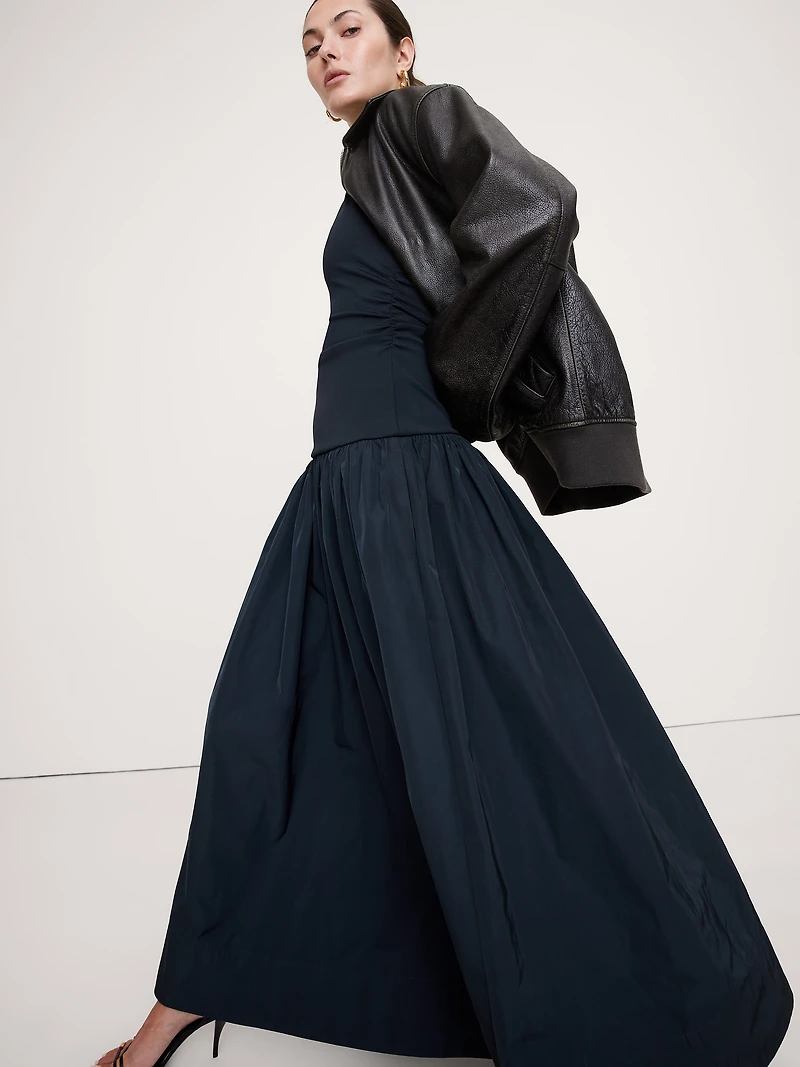 Jersey & Taffeta Halter Maxi Dress