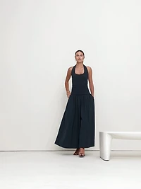 Jersey & Taffeta Halter Maxi Dress