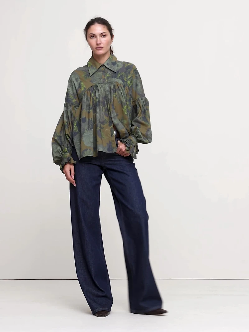 Cotton Balloon-Sleeve Shirt