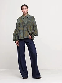 Cotton Balloon-Sleeve Shirt