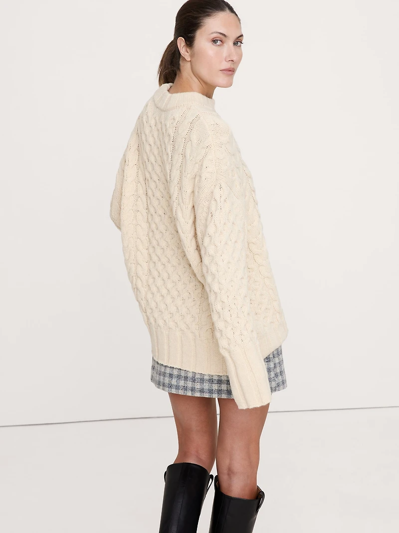 Italian Merino-Blend Cable Tunic Sweater