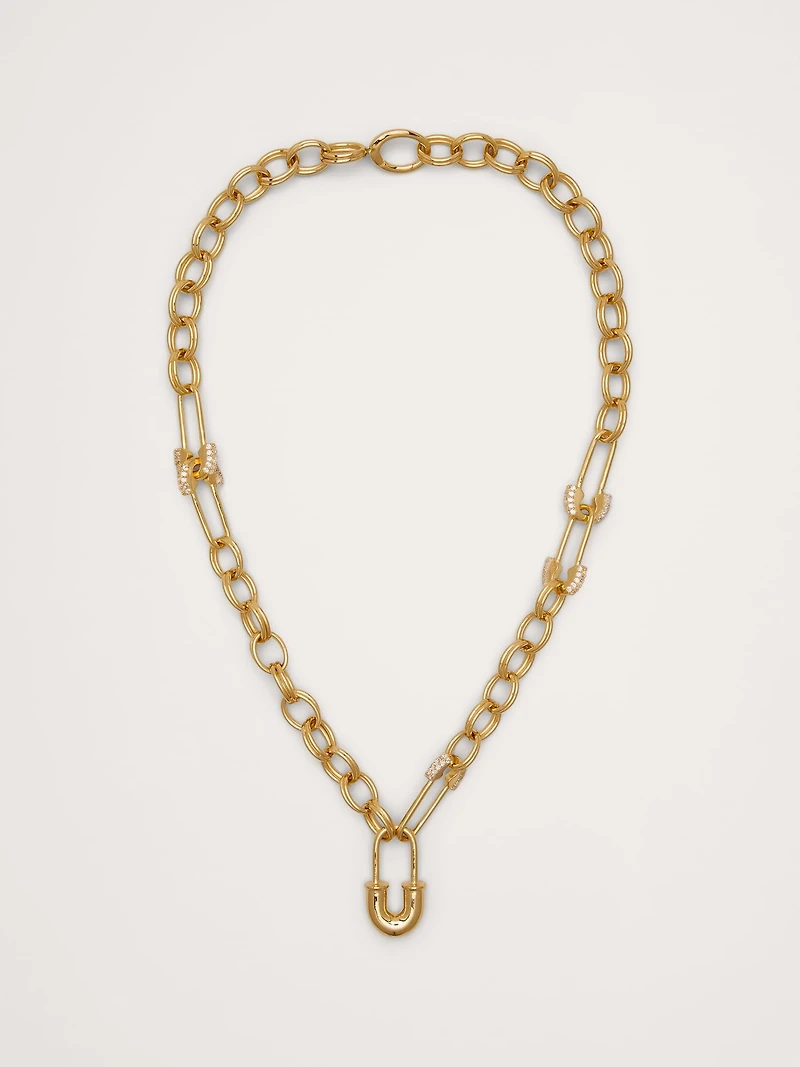 Rhinestone Safety Pin Chain Necklace