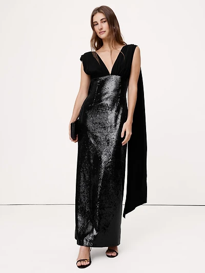 Sequin & Georgette Maxi Dress