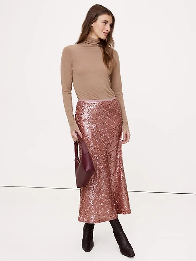 Bias-Cut Sequin Maxi Skirt