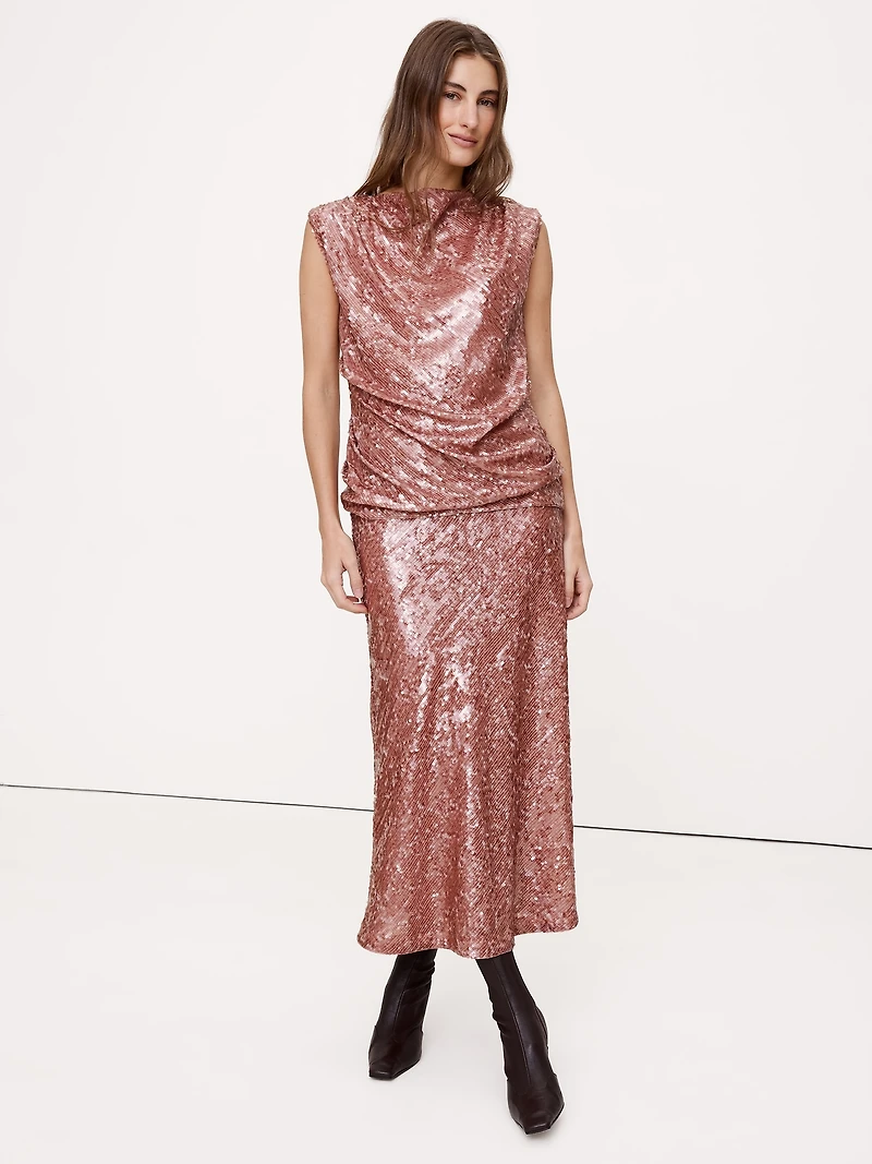 Bias-Cut Sequin Maxi Skirt