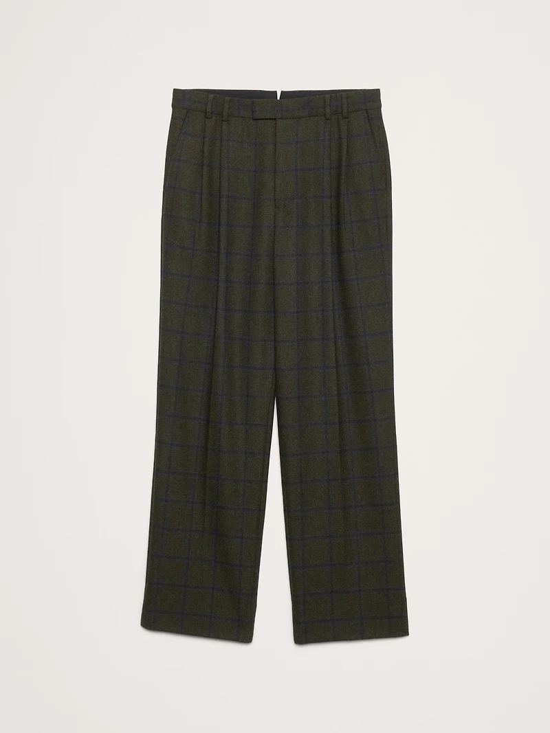 Straight Flannel Pleated Dress Pant