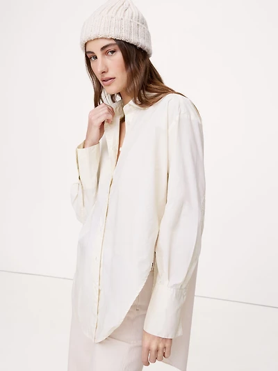 Cotton Poplin Curve-Hem Shirt