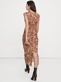 Asymmetrical Ruched Midi Dress