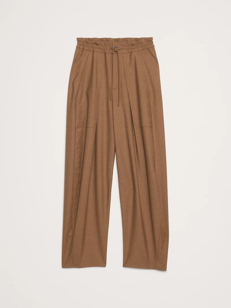 High-Rise Pleated Barrel Flannel Pull-On Pant