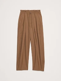 High-Rise Pleated Barrel Flannel Pull-On Pant