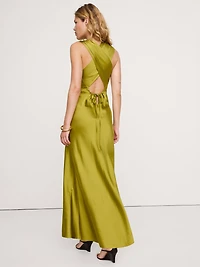 Stretch-Satin Cross-Back Maxi Dress