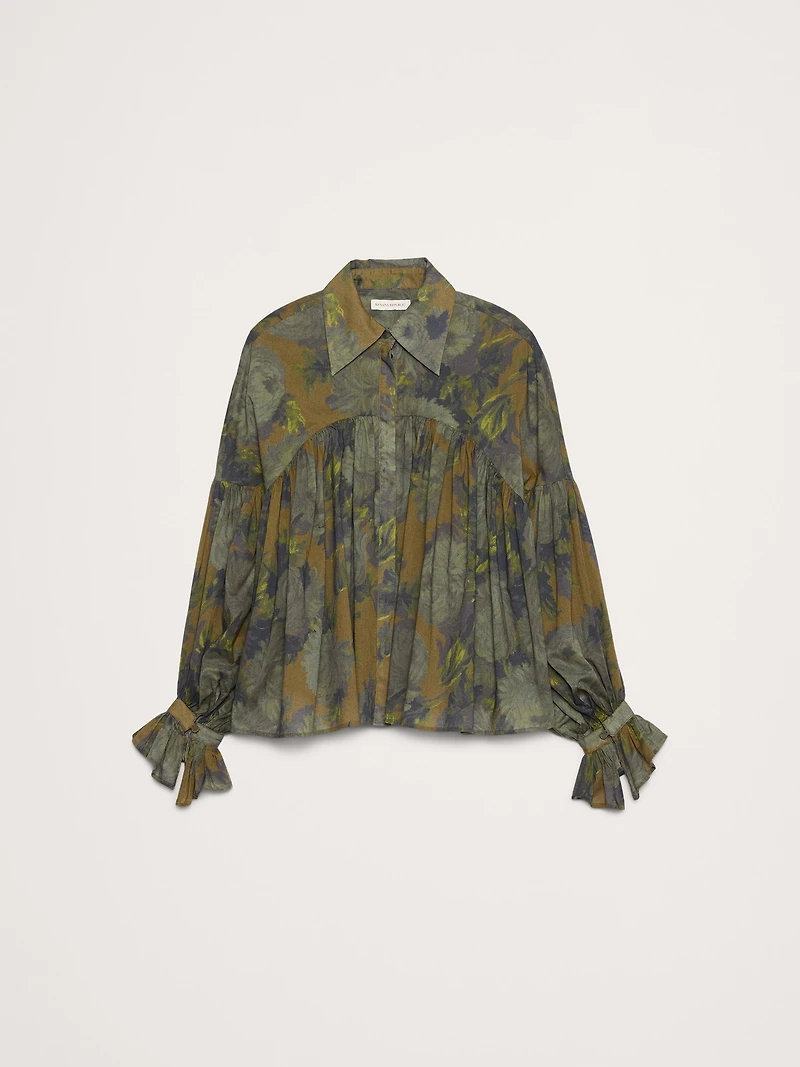 Cotton Balloon-Sleeve Shirt