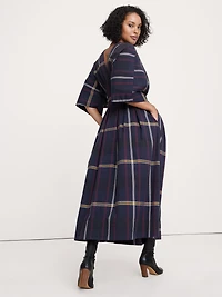 Plaid Pleated Poplin Maxi Dress