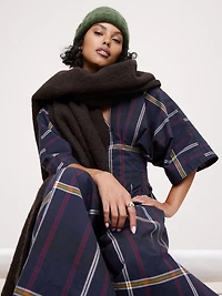 Plaid Pleated Poplin Maxi Dress