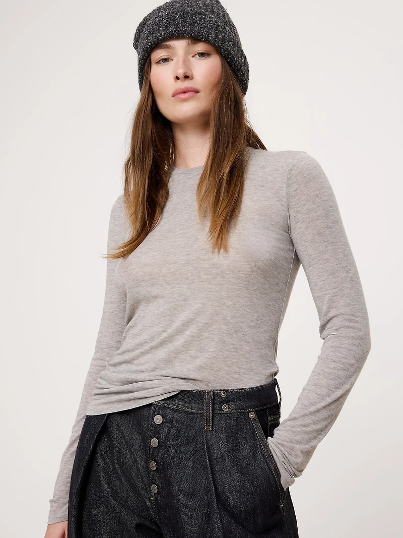 Sheer Lyocell-Wool Long-Sleeve T-Shirt