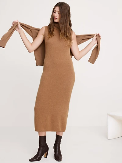 Lightweight Cashmere Turtleneck Midi Dress