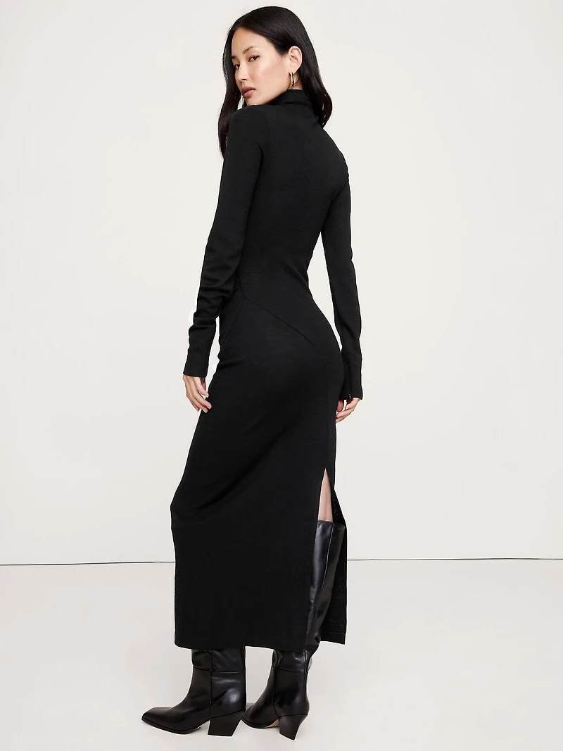 Wool-Blend Jersey Ruched Maxi Dress