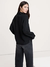 Drapey Twill Asymmetrical Button-Front Blouse