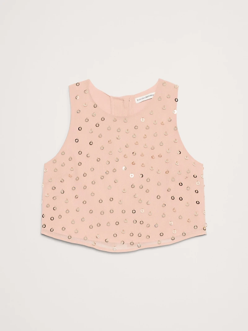 Embellished Chiffon Open-Back Tank