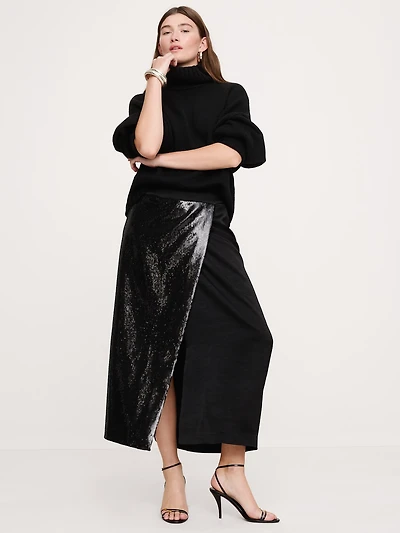 Ponte & Sequin Wrap Skirt