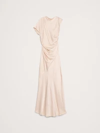 Asymmetrical Hammered Satin Draped Maxi Dress