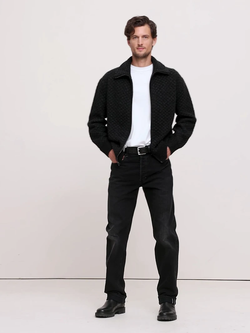 Checkered Alpaca-Wool Blend Sweater Jacket