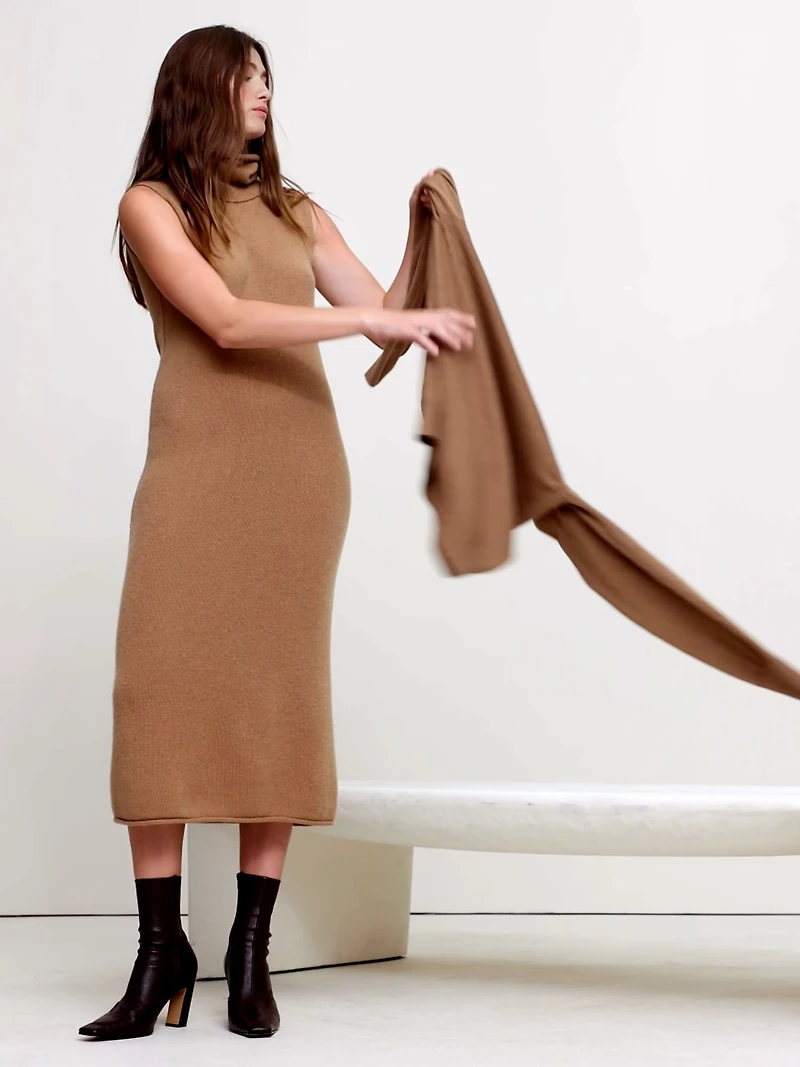 Lightweight Cashmere Turtleneck Midi Dress
