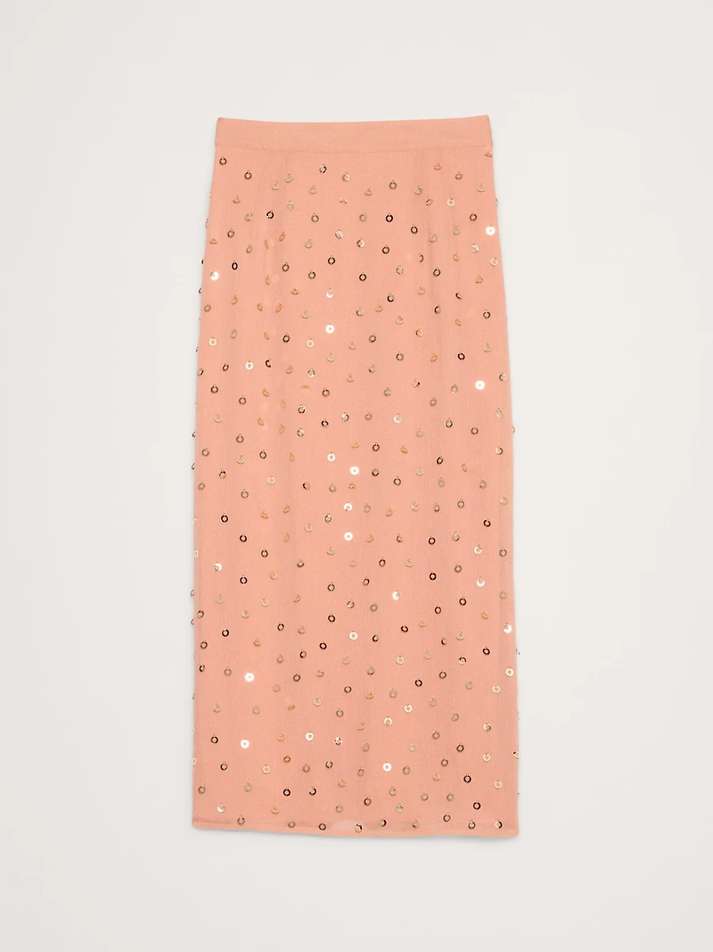 Embellished Chiffon Midi Skirt