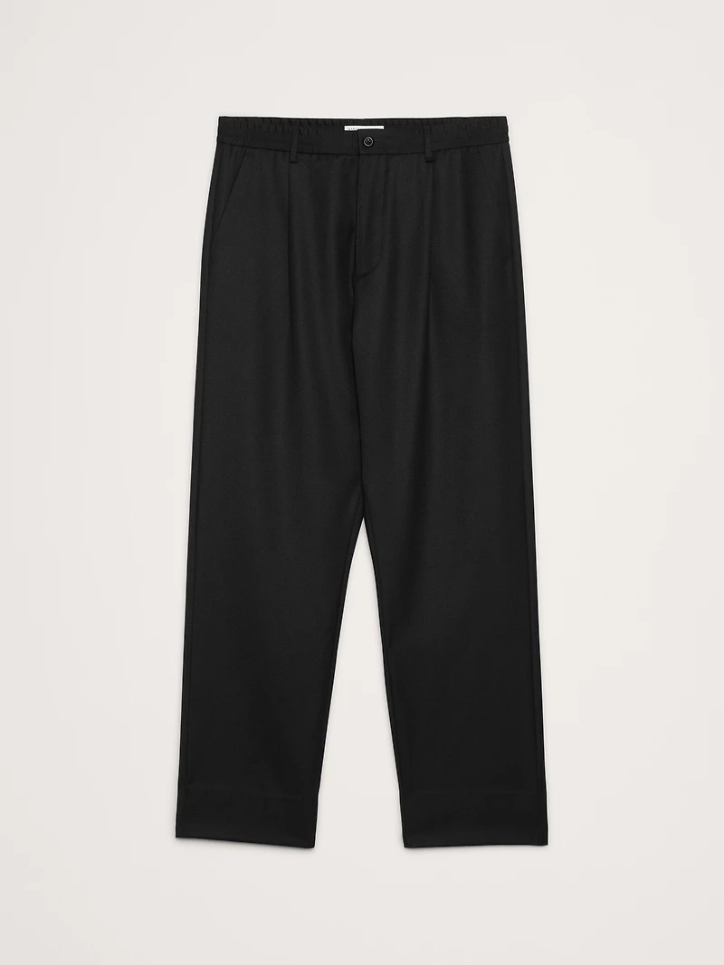 Relaxed Pleated Pull-On Twill Dress Pant