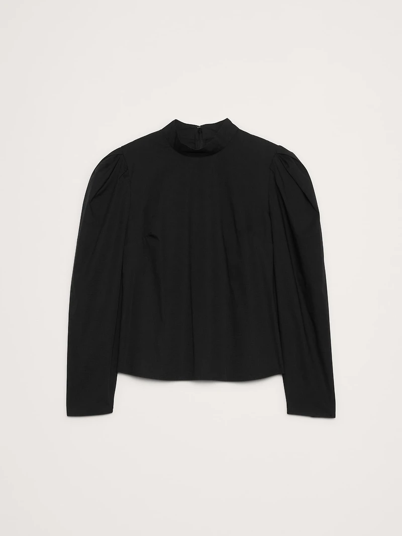 Stretch-Cotton Puff-Sleeve Top