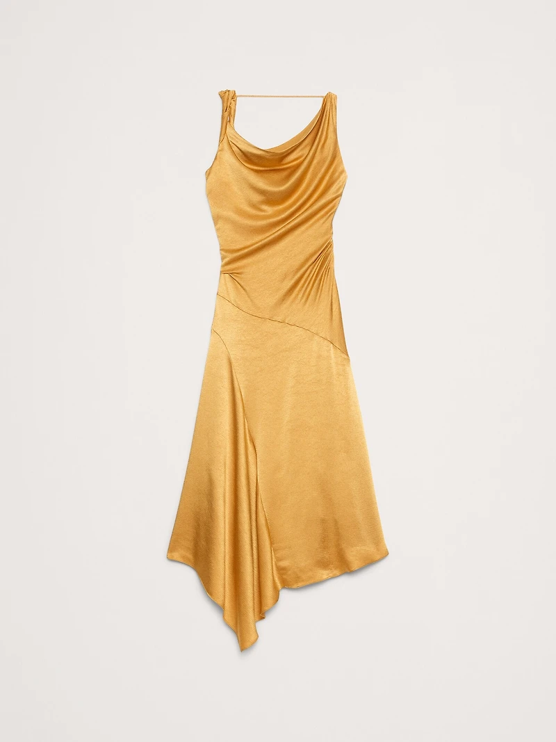 Hammered Satin Twist-Shoulder Dress